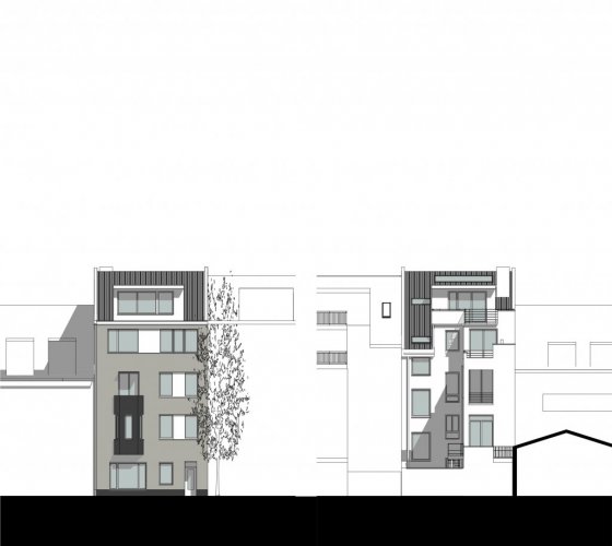 2/35 _ ansichten _ straßenfassade / osten + hoffassade / westen